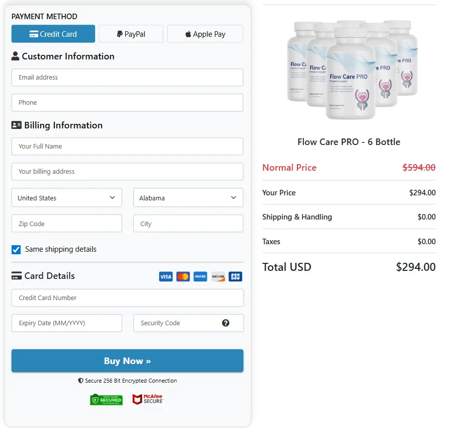 Flow Care Pro™ Checkout Page